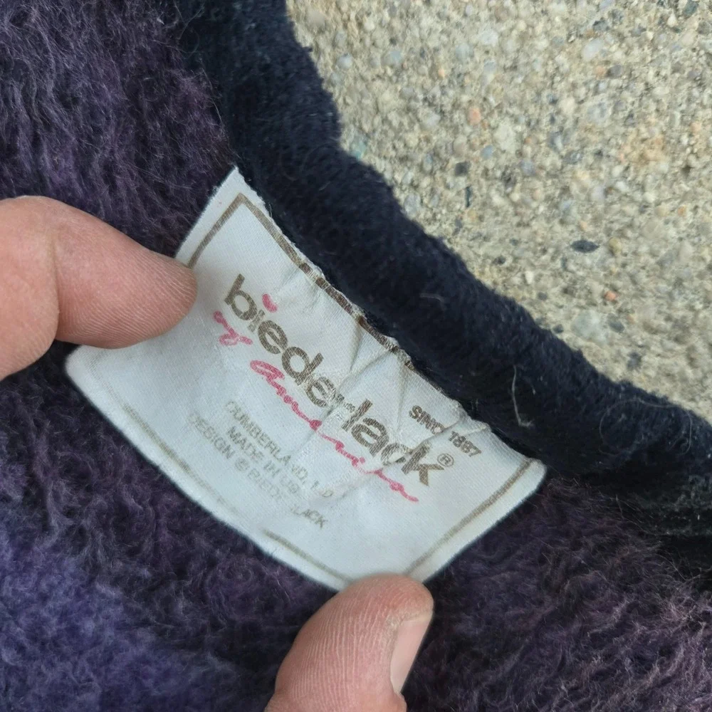 Vtg Biederlack Purple Blue Teal Plaid Checkered Fleece Blanket USA